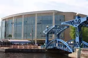 View of Duluth Entertainment Convention Center from across harbor