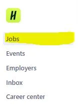 Screenshot of Handshake Job Tab highlighted to show you were to click.