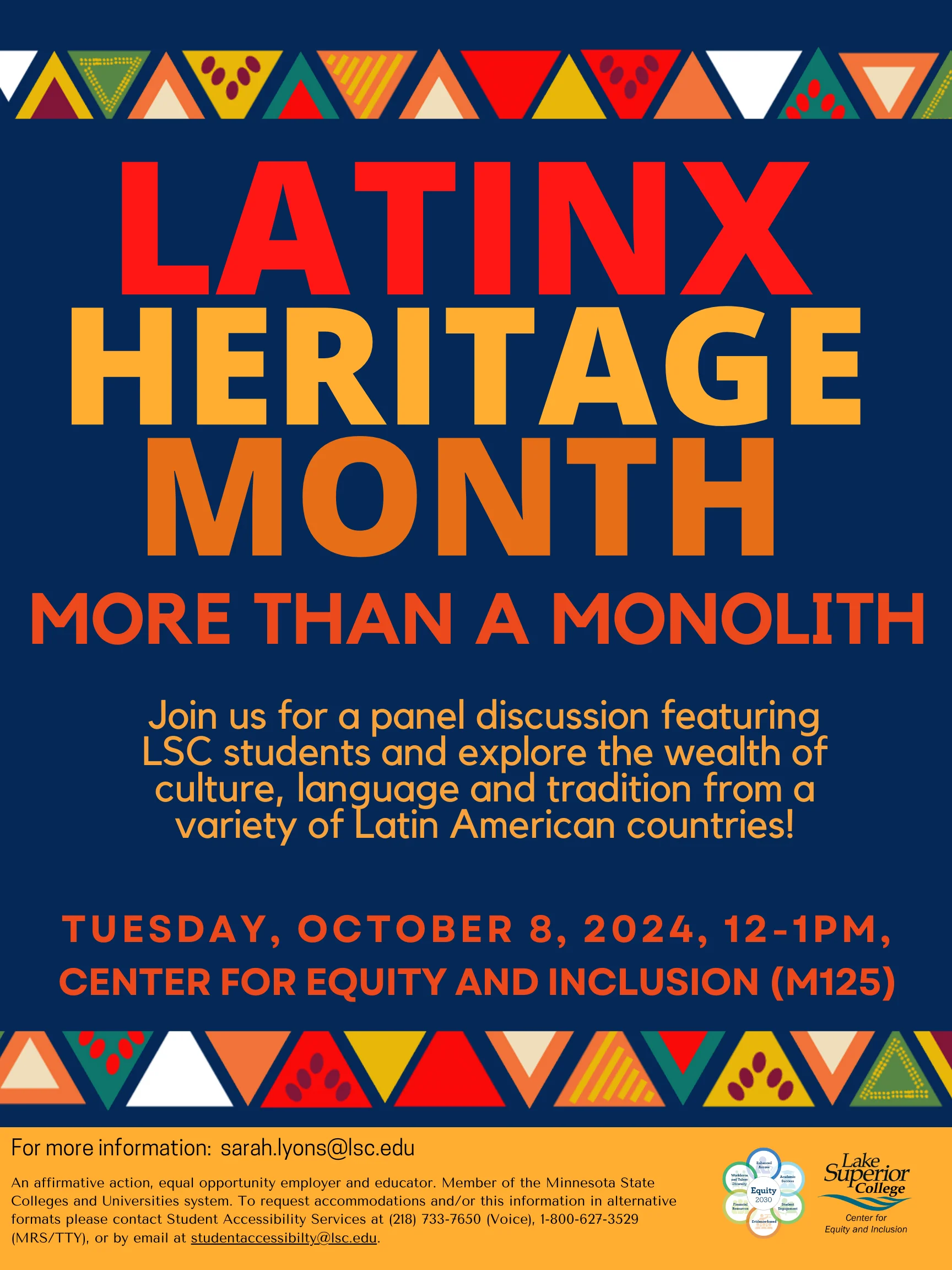 Latinx Heritage Month Celebration October 8, 2024 1200 PM Lake