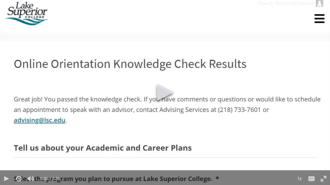Online Orientation Knowledge Check results video preview