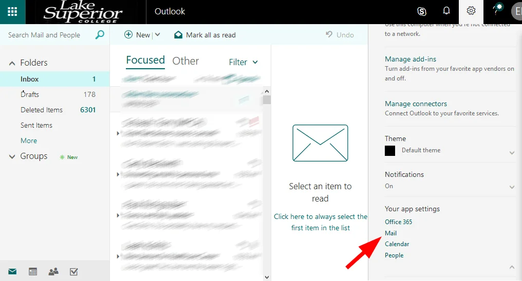 Outlook select mail