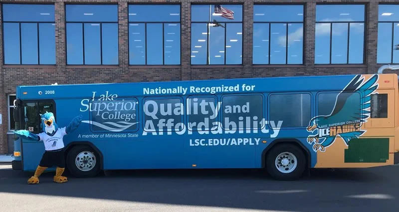 Lake Superior College's Bus Wrap on a Duluth Transit Authority Bus