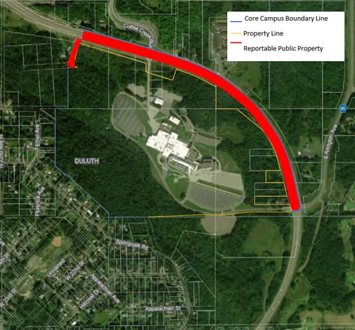 LSC Main Campus Map showing where the property boundary lines are.