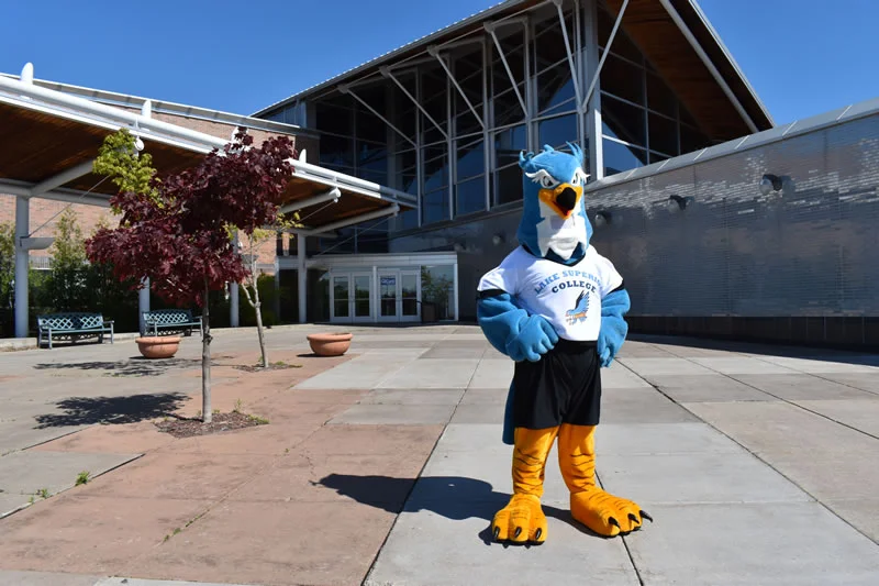 HawkEye the IceHawk is the Lake Superior College mascot.