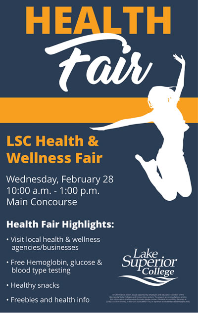 Health and Wellness Fair at LSC is on Wednesday, February 28, 2024 at 10:00 a.m. to 1:00 p.m. in the Main Concourse.