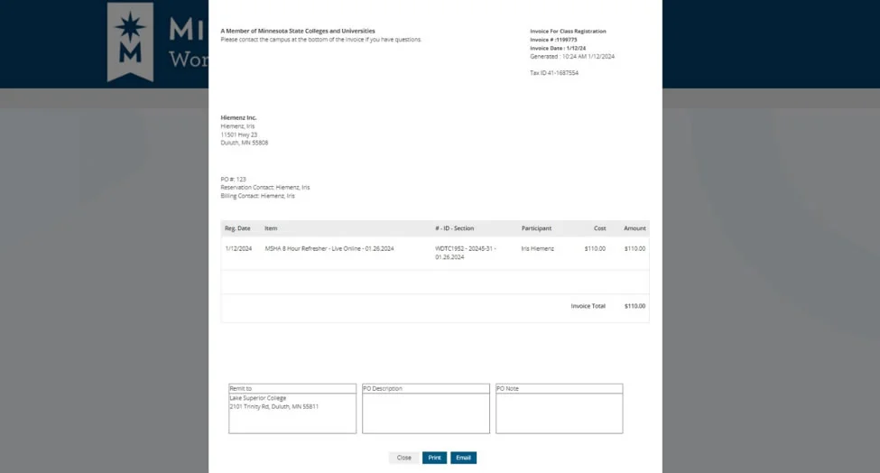 Invoice Dialog screenshot
