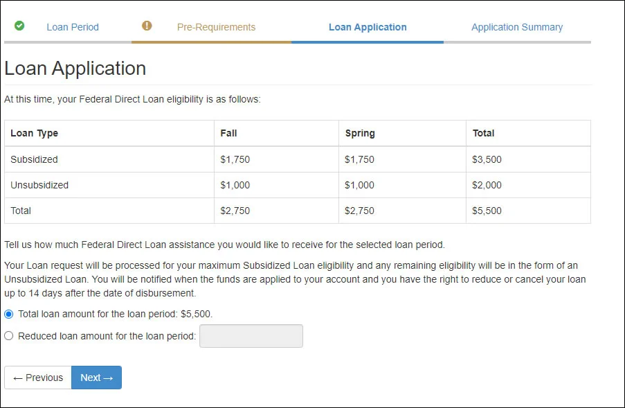 Loan Application Screenshot