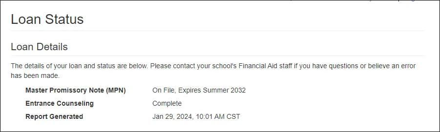 Loan Status Screenshot