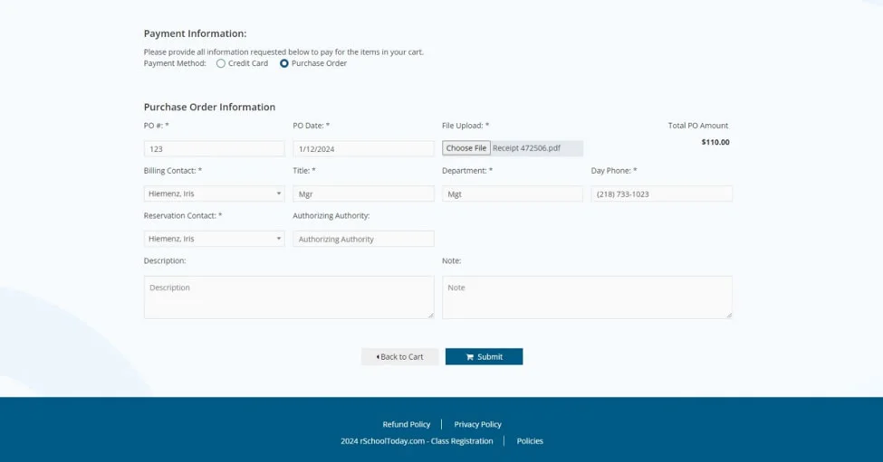 Purchase Order screen screenshot
