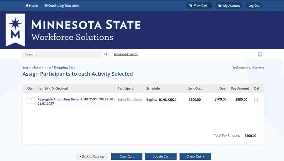 Screenshot showing where the Select Participant link is at.